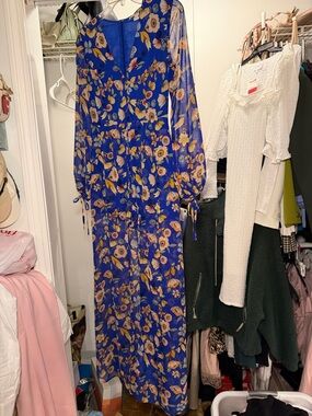 Forever 21 Royal Blue Floral Maxi Dress with Yellow & Cream Flowers